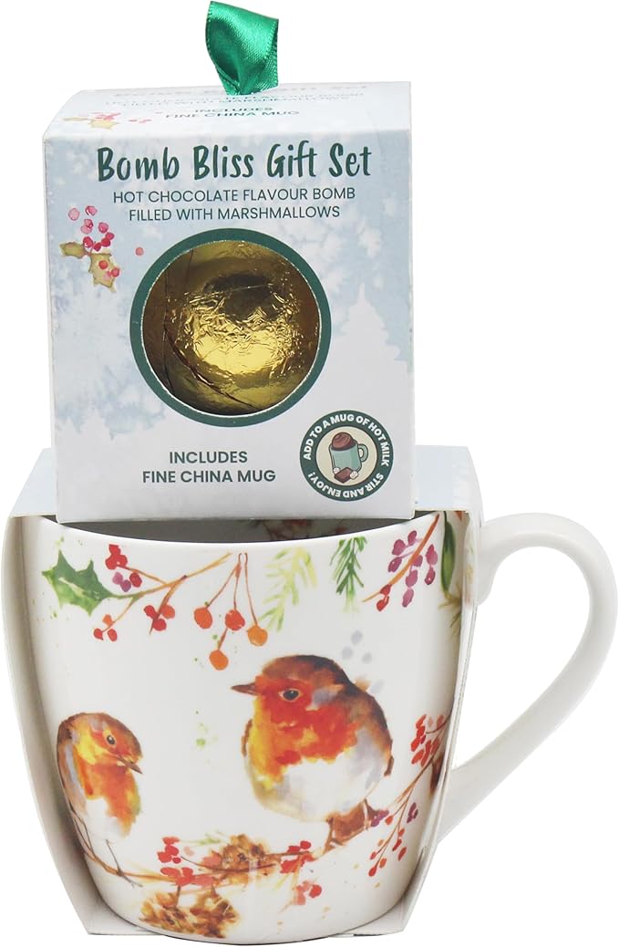 Robins Breakfast Mug with Chocolate Bomb Gift Set for Hot Drinks