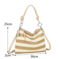 H681-4 Natural Straw Stripe Shoulder Bag with Knot Handle: Khaki/beige