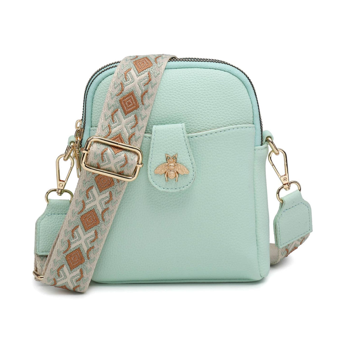 B23001 Bee Cross Body Handbag with double zip top sections: Pink