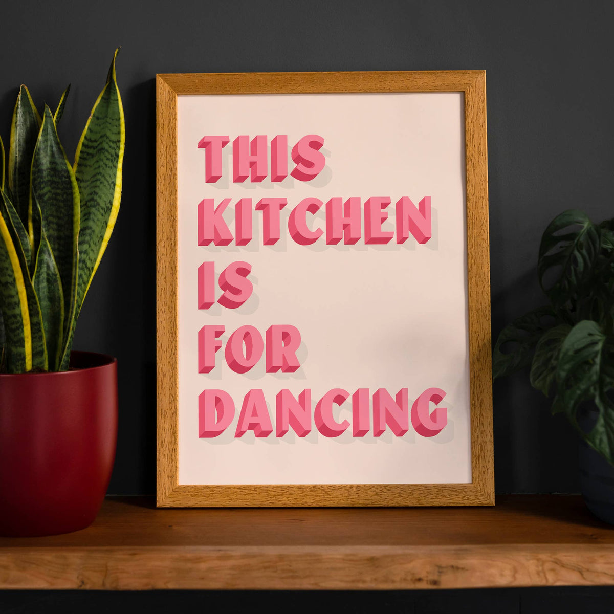 This Kitchen Is For Dancing Block Pink Quote Print: Matte / 8 ¼ x 11 ¾ in | 21x30 cm