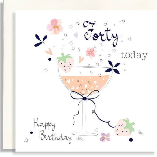 40 Birthday Watercolour Champagne Glitter Card L40
