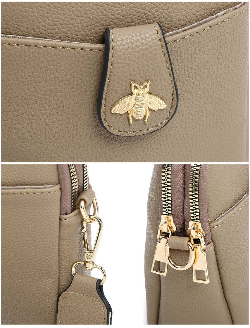 B23001 Bee Cross Body Handbag with double zip top sections: Pink