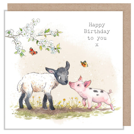 Birthday card -  Lamb and Piglet  'Buttercup Farm' - BF05