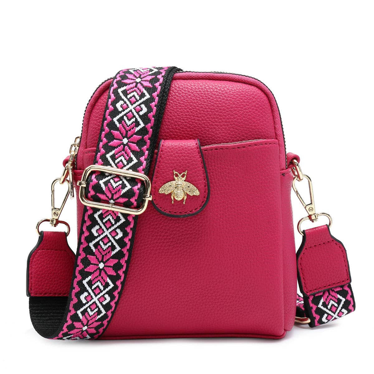 B23001 Bee Cross Body Handbag with double zip top sections: Pink