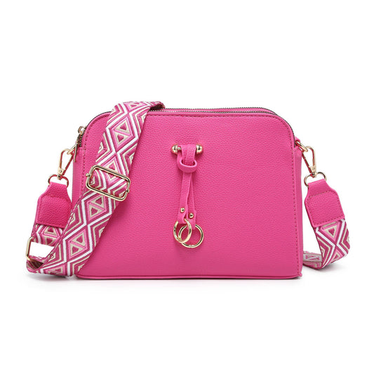 B23005-SS-Triple Zipped Sections Canvas Strap Cross Body Bag: L Fuchsia