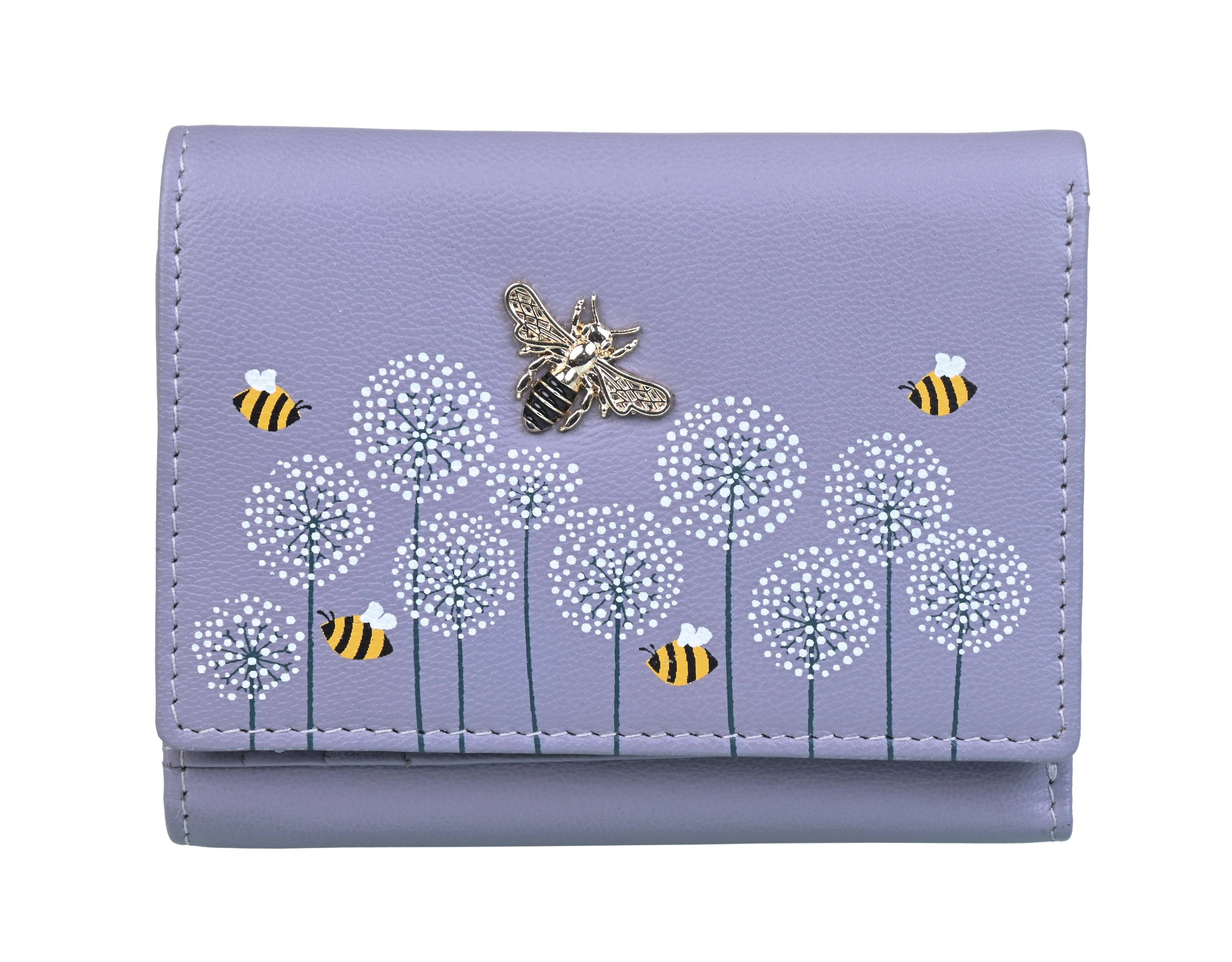 Moonflower Tri Fold Bee Purse: Grey