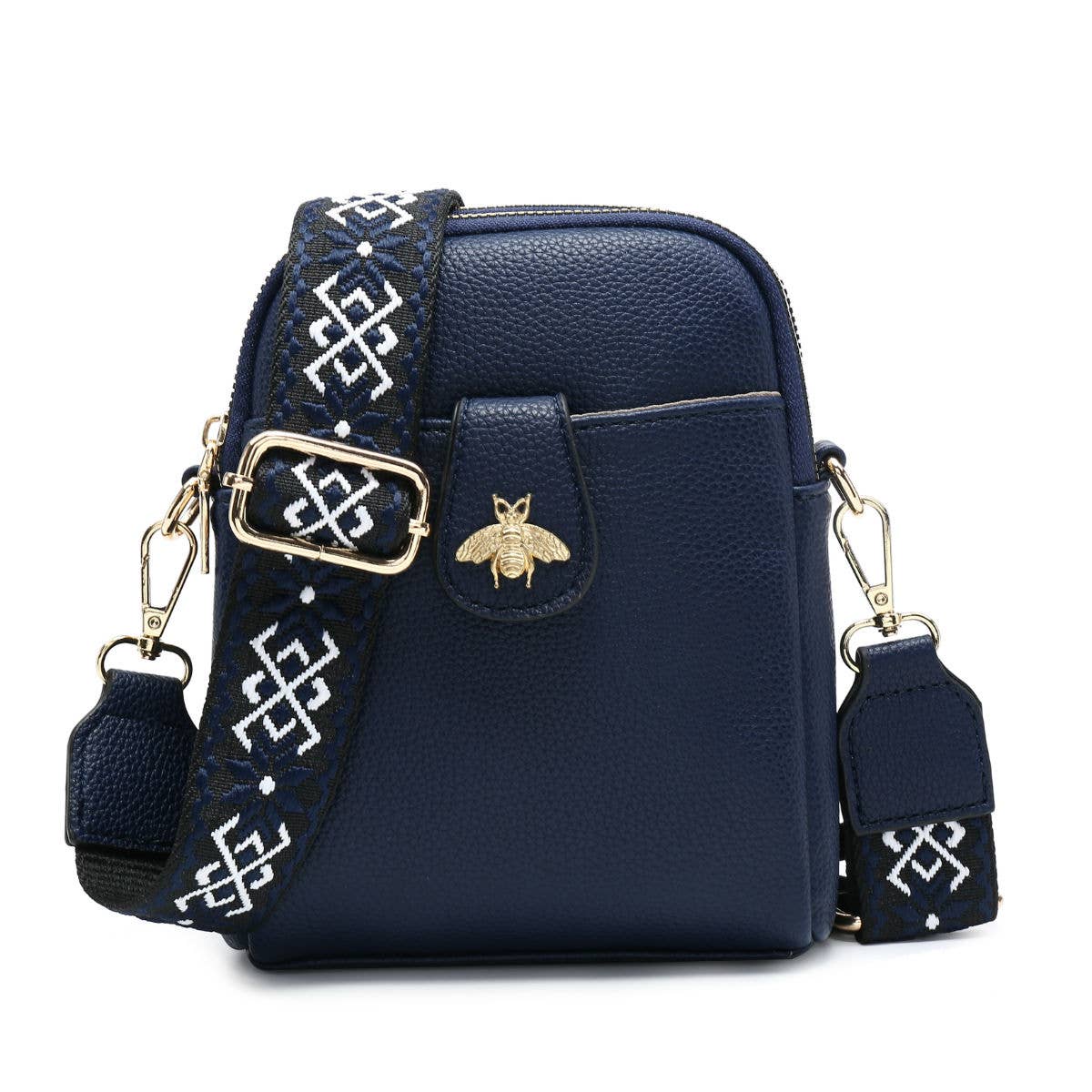 B23001 Bee Cross Body Handbag with double zip top sections: Pink