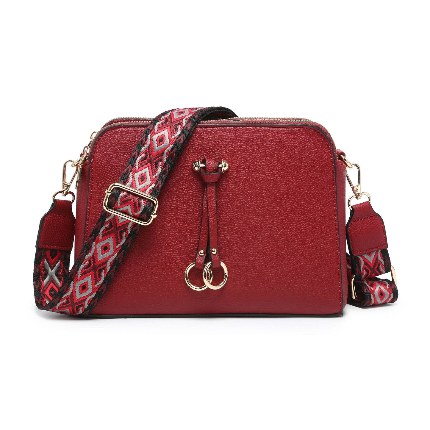 B23005-SS-Triple Zipped Sections Canvas Strap Cross Body Bag: L Fuchsia