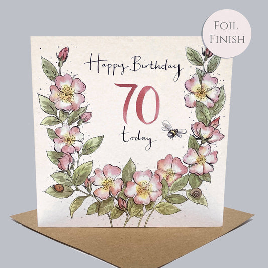 70th Birthday Card - Rosa Canina