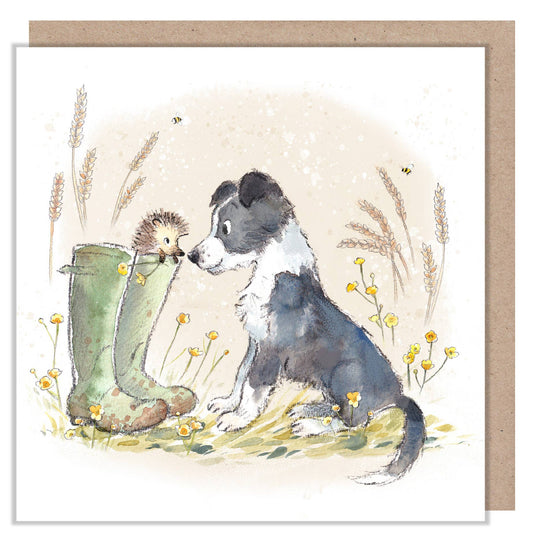 Blank card - Dog with Hedgehog  'Buttercup Farm' - BF08