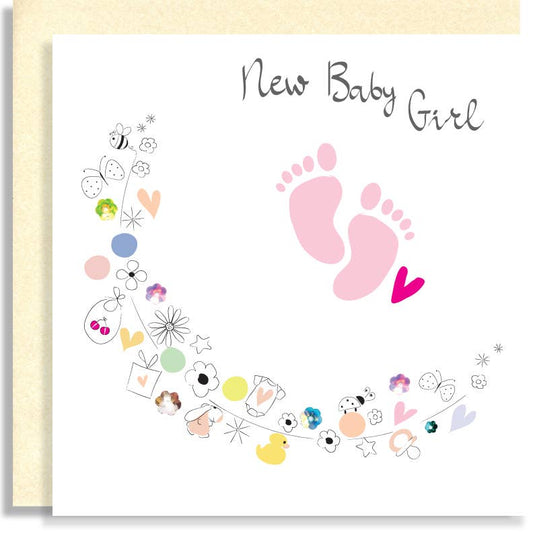J156 Baby Girl 2 Hand-Finished Sequin Card