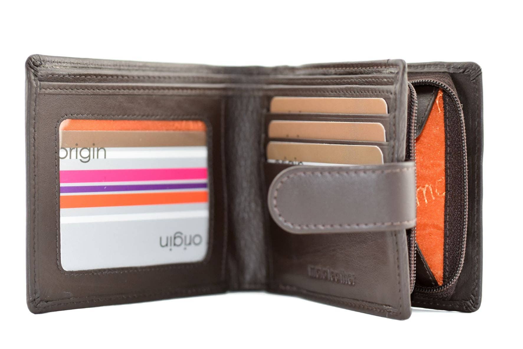 Origin Tab Wallet with Zipped Tray Coin Pocket: Brown