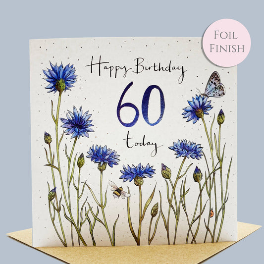 60th Birthday Card - Cornflowers
