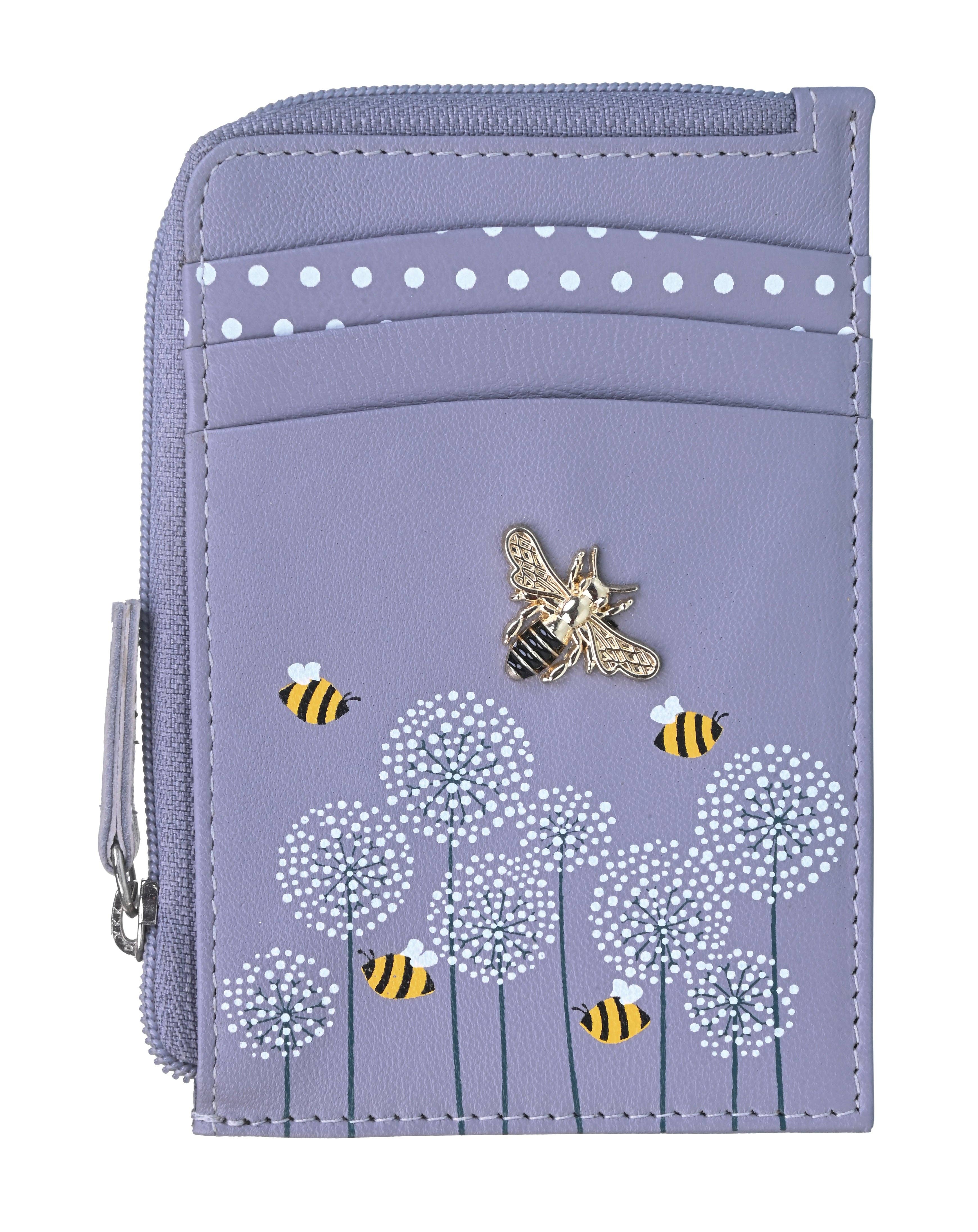 Moonflower Card and Coin Bee Purse: Grey