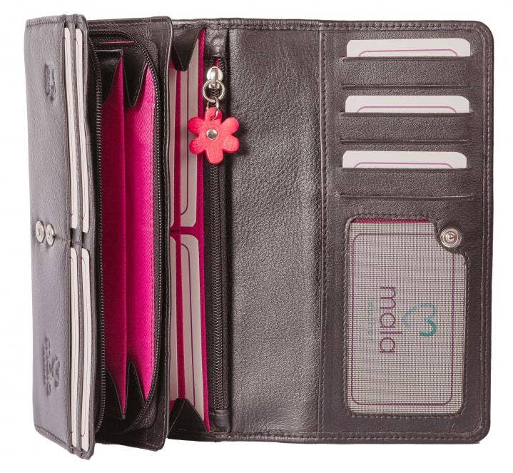 Robin Leather Flap Over Purse Black with RFID