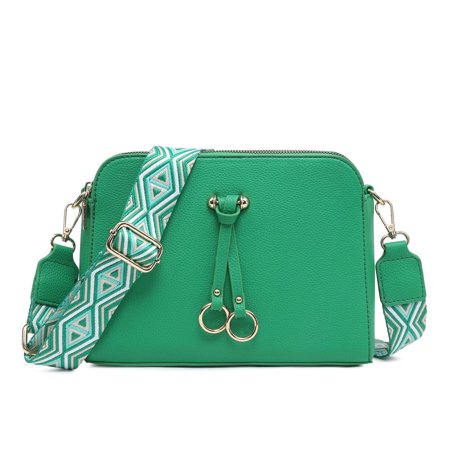 B23005-SS-Triple Zipped Sections Canvas Strap Cross Body Bag: L Fuchsia