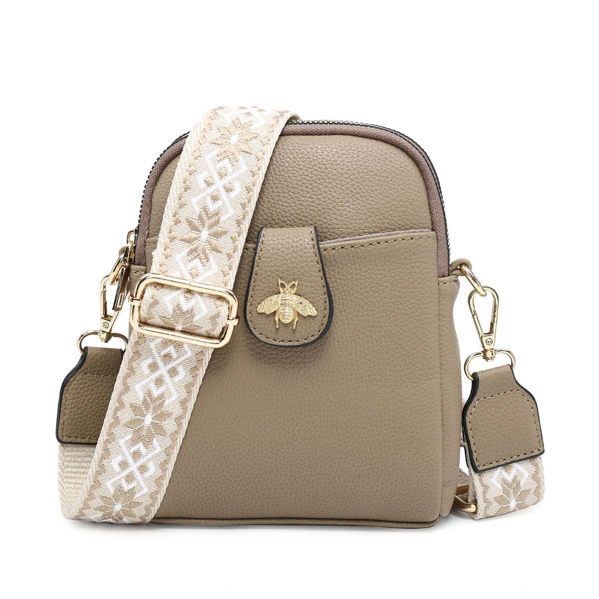 B23001 Bee Cross Body Handbag with double zip top sections: Pink