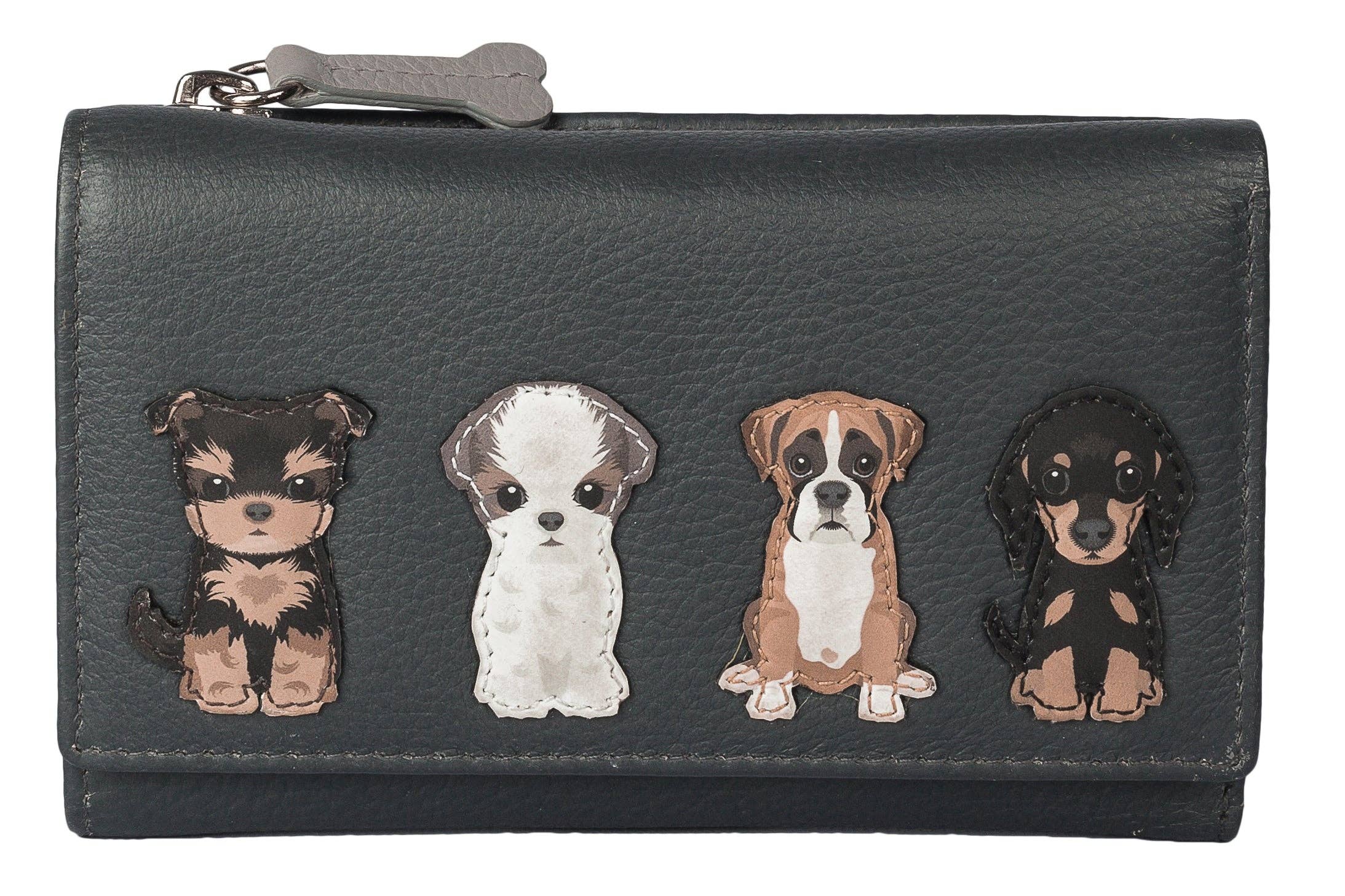 Best Friends Sitting Dogs Tri Fold Purse RFID - 3509 65: Grey
