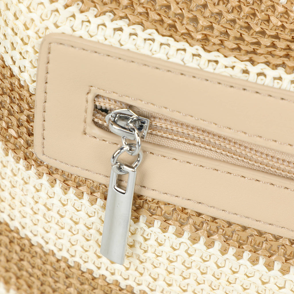 H681-4 Natural Straw Stripe Shoulder Bag with Knot Handle: Rainbow Green