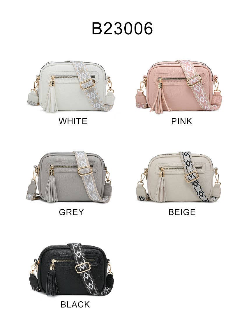 B23006 Cross Body Handbag with double zip top sections: Pink