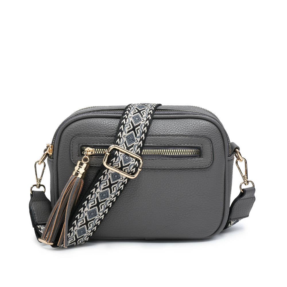 B23006 Cross Body Handbag with double zip top sections: Pink