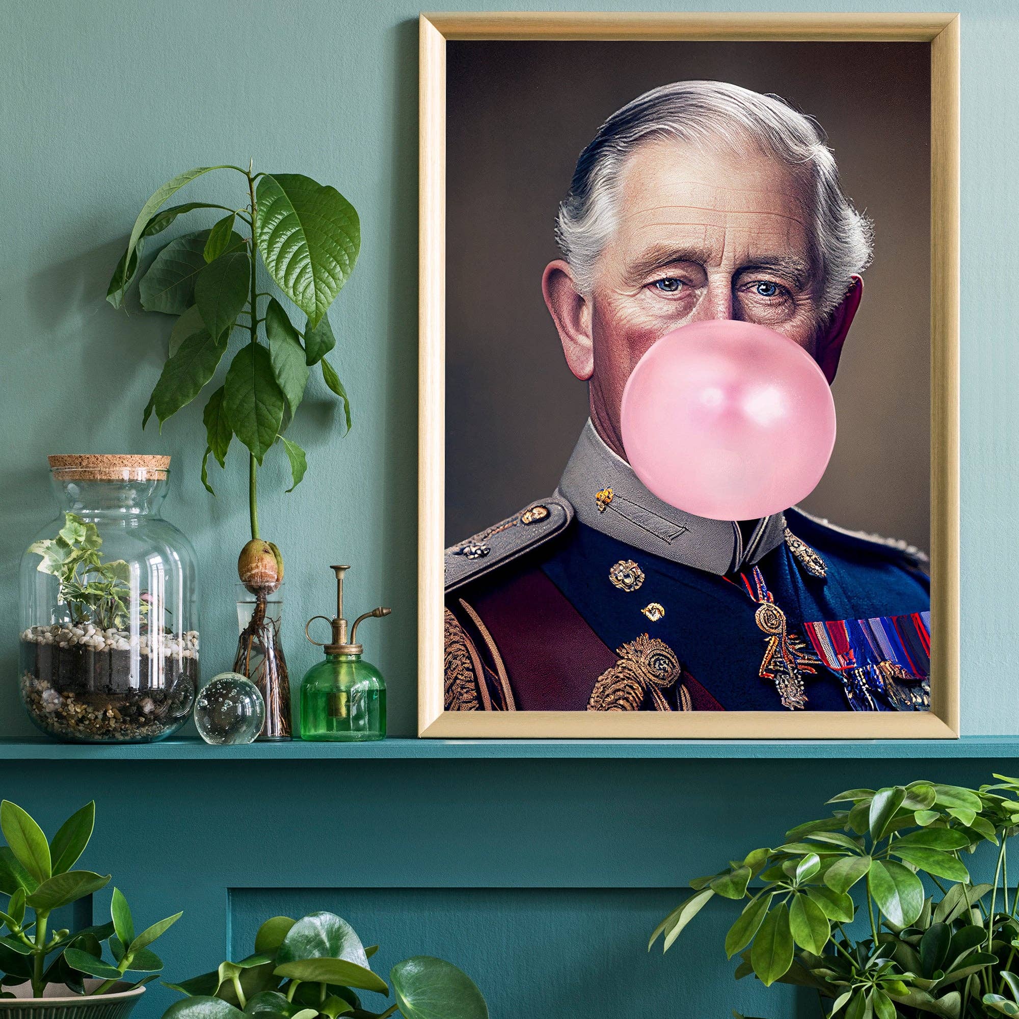 King Charles III Blowing Bubblegum Print: Matte / 8 ¼ x 11 ¾ in | 21x30 cm
