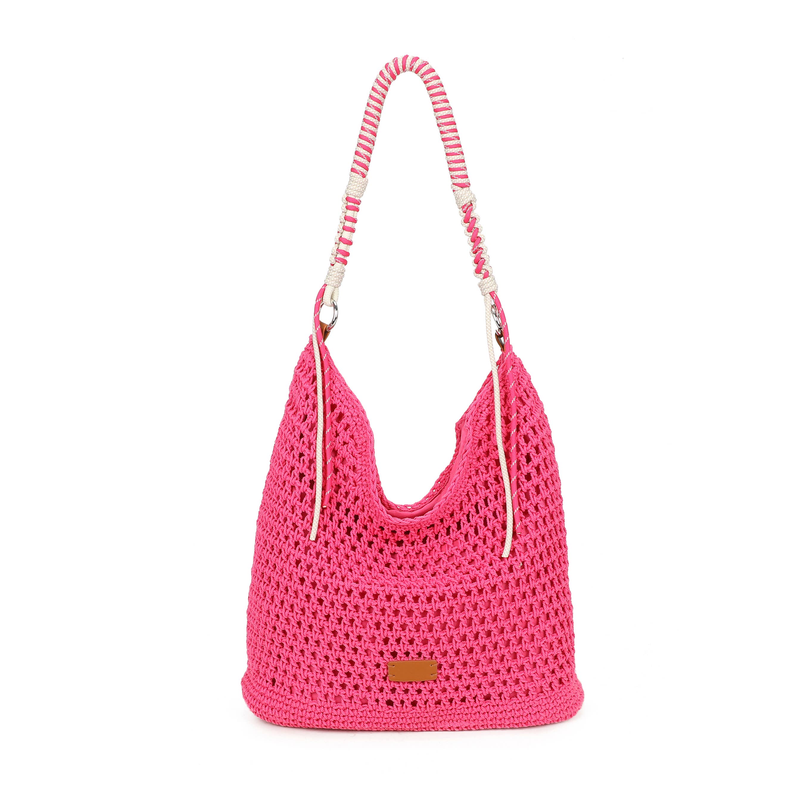 F9087 Crochet Hobo Bag with Rope Handle Detail: Rose
