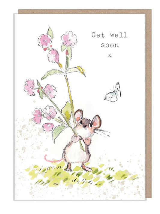 Get Well Soon - Mouse With Flowers