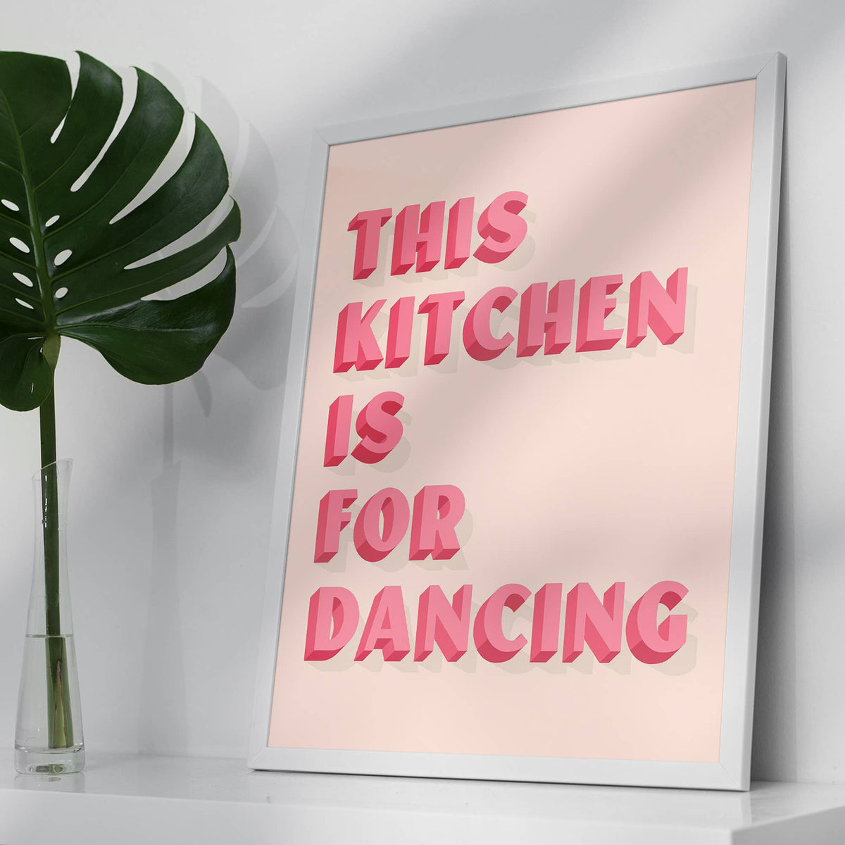 This Kitchen Is For Dancing Block Pink Quote Print: Matte / 8 ¼ x 11 ¾ in | 21x30 cm