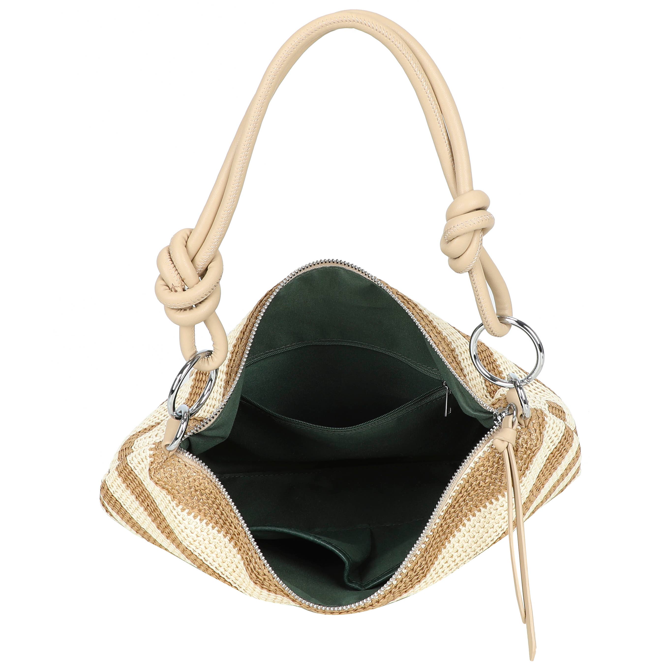 H681-4 Natural Straw Stripe Shoulder Bag with Knot Handle: Rainbow Green