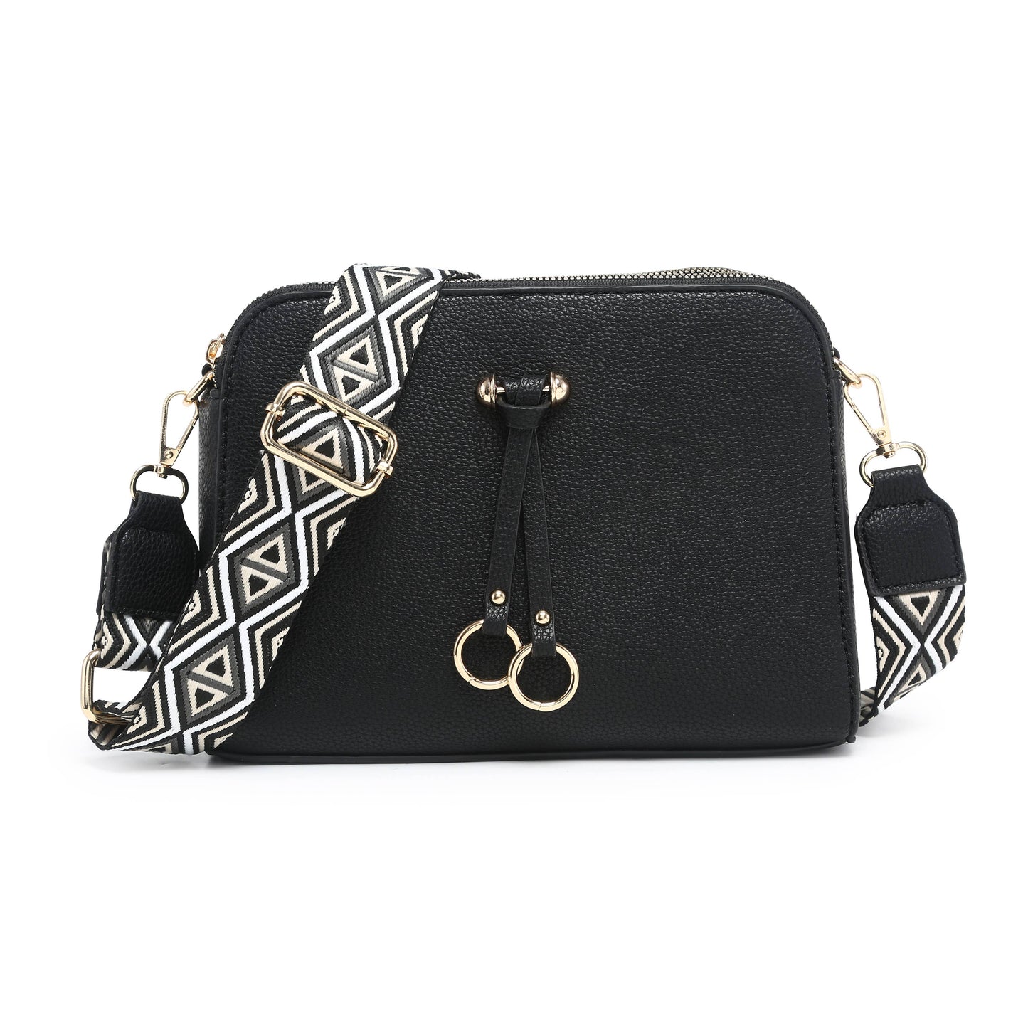 B23005-SS-Triple Zipped Sections Canvas Strap Cross Body Bag: L Fuchsia
