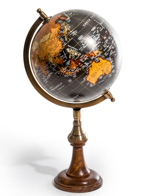 Antique Black Globe on Brass & Wood Stand (Collection Only!)