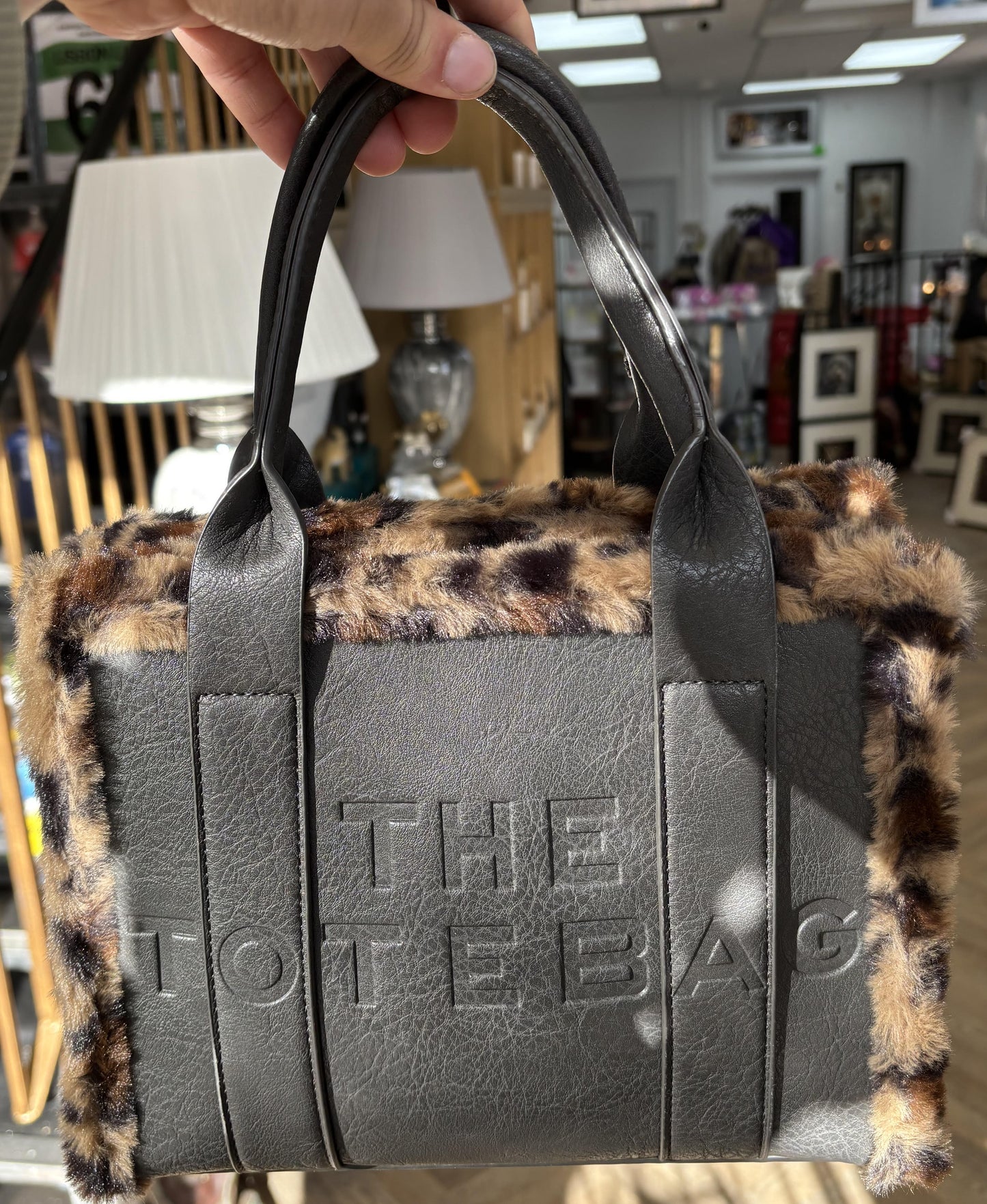 Grey Leopard Fur Style Tote Bag (Small)