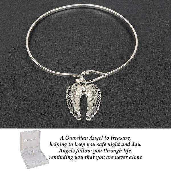 Silver Plated 3D Guardian Angel Wings Bangle