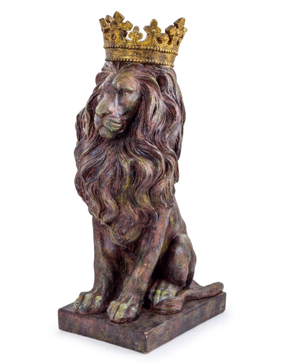 Small Rustic Bronze Effect Crowned Lion Figure (Collection Only!)